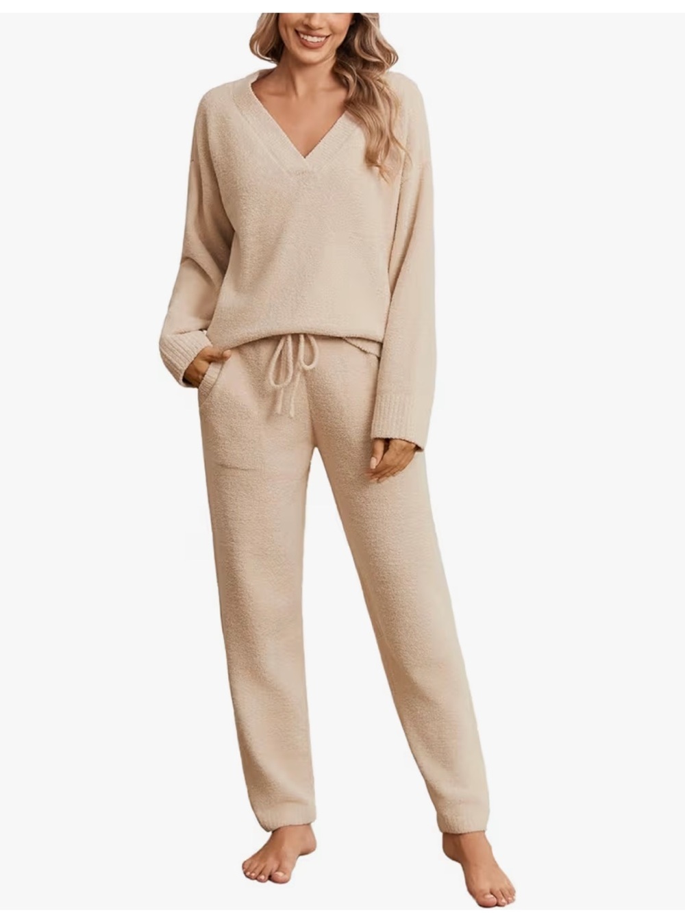 NWT Snuggle Sac 2 Piece Women’s Lounge Set Pajamas Beige